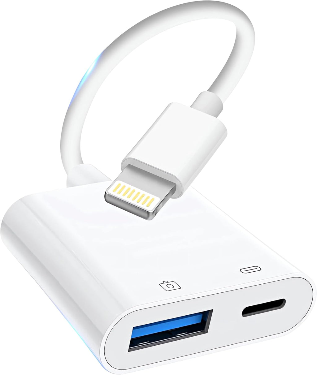 Lightning to USB Camera Adapter for iPhone, [Apple MFi Certified] USB3.0 Female Adapter for iPad with Charging Port, Plug and Play OTG Converter Support Card Reader USB Flash Drives Keyboard