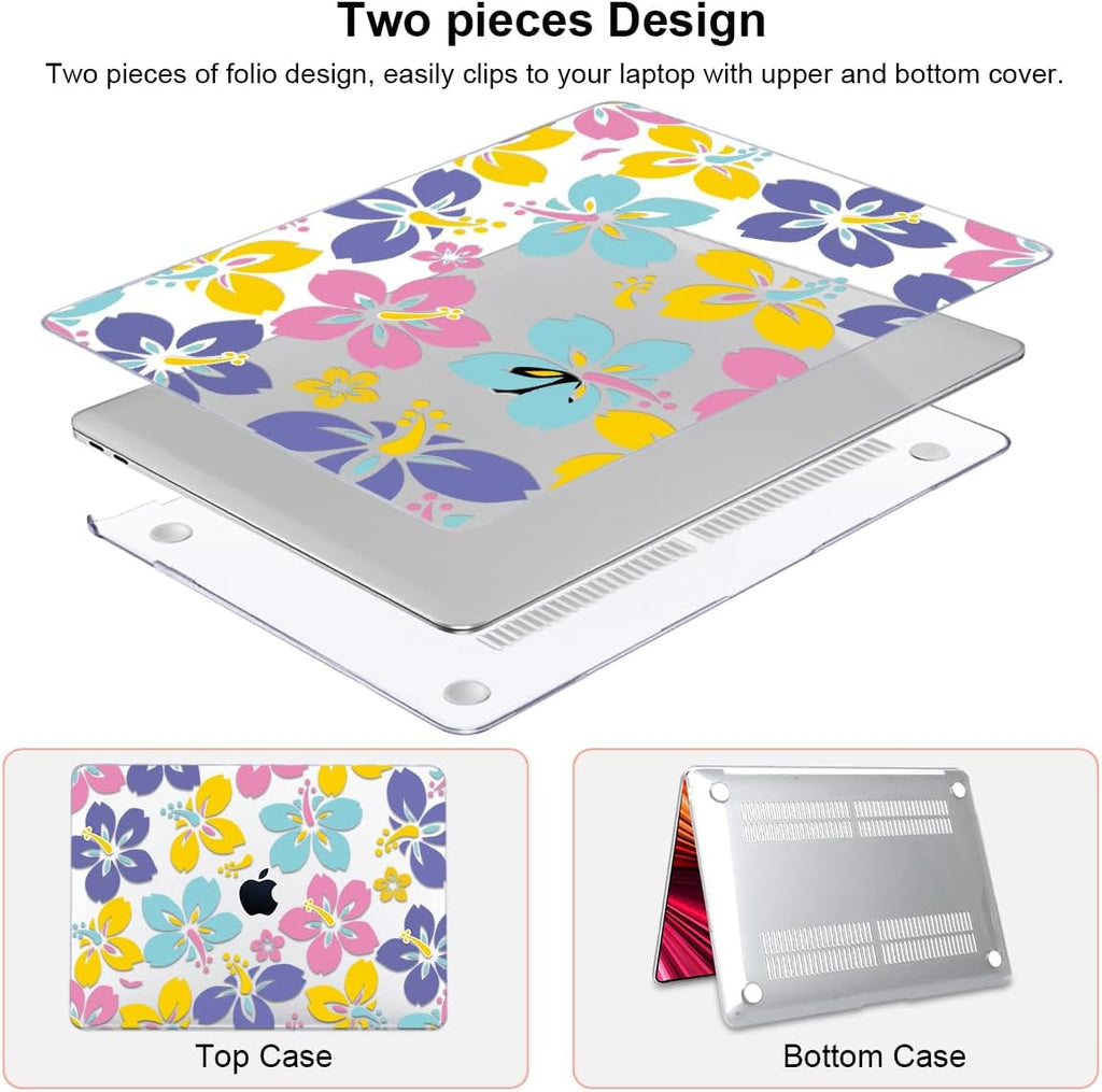for MacBook Air 13 Inch Case 2021 2020 2019 2018, Pattern Plastic Hard Shell Case Keyboard Cover for Mac Air 13 A2337 M1 A2179 A1932 with Touch ID & Retina Display, Colorful Hibiscus Flower