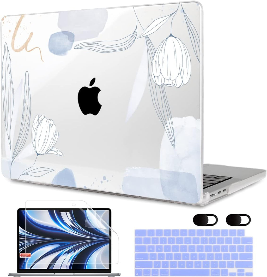 MEEgoodo Case for MacBook Air M4/M3/M2 13.6 inch 2025 2024 2022, Fit Model A3240 A3113 A2681, Compatible with MacBook Air 13 inch, Laptop Hard Shell Case with Keyboard Cover, Floral 33