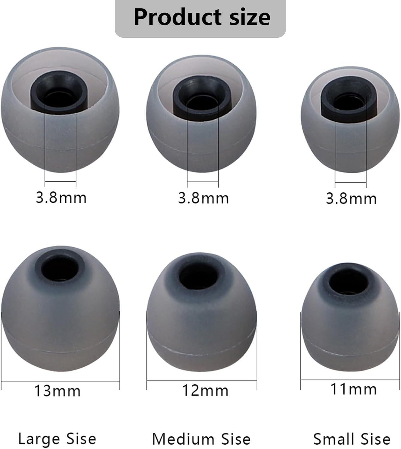 Earbud Replacement Tips Silicone Earbud Tips Earbud Covers Fit for in-Ear Headphones (Inner Hole 3.8mm -5.1mm) Ear Tips Earbud Rubber Tips 9 Pairs S/M/L