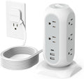 Surge Protector Power Strip Tower 10 Ft, TESSAN Flat Plug Extension Cord with 11 AC Multiple Outlets 3 USB Ports (1 USB C), 1050J Desk Charging Station for Home, Office Supplies, Dorm Room Essentials