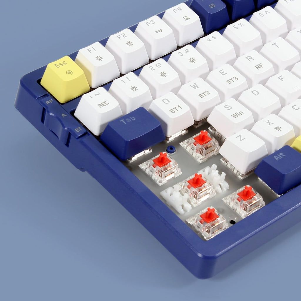 Wireless Mechanical Keyboard, Triple Mode 2.4G/USB-C/BT Gaming Keyboards 100 Keys Ice-Blue Backlit, Red Switch Keyboard | Rechargeable Mechanical Gaming Keyboards | Blue/White/Yellow