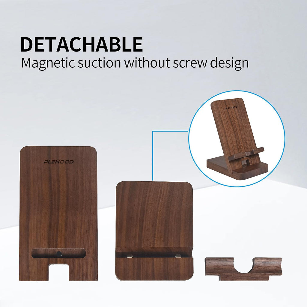 Wood Phone Stand, Desktop Wooden Phone Holder, Portable Office Phone Stand for Desk, Wood ipad Stand， Compatible with iPhone & All Cell Phones (Walnut)