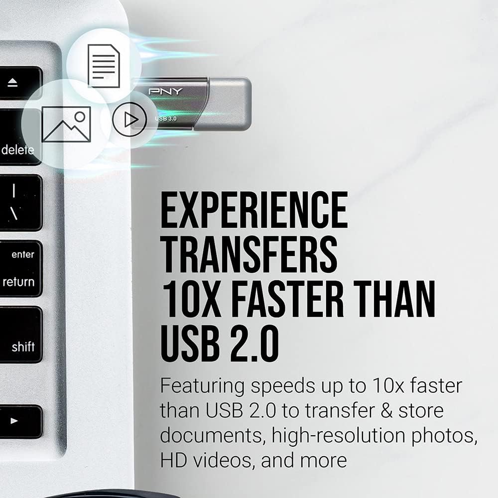 PNY 32GB Turbo Attaché 3 USB 3.0 Flash Drive, Silver (Pack of 10)