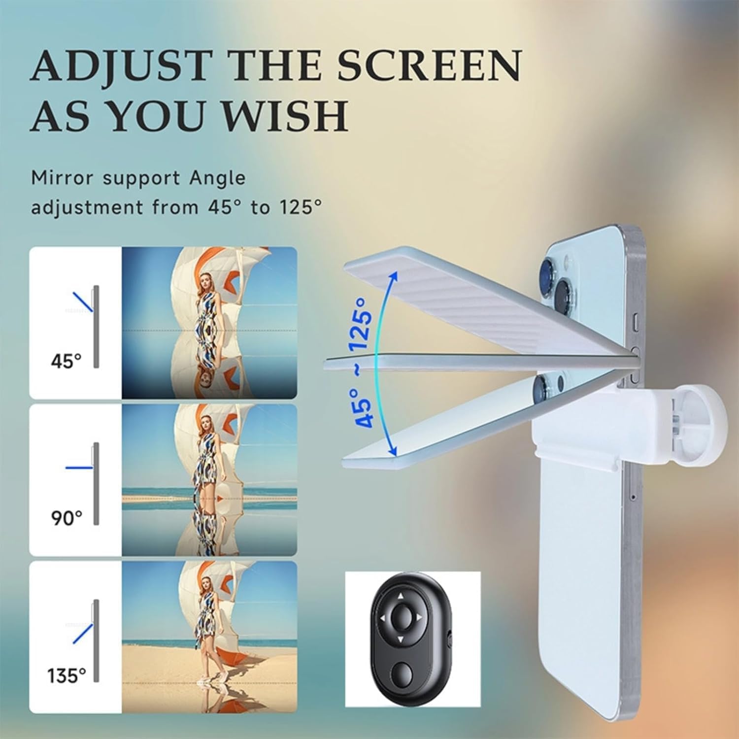 Smartphone Camera Mirror Reflection Clip Kit, Adjustable HD Glass Mirror Effect Lens for Creative Photography, Vertical & Horizontal Phone Selfie Reflector, Portable Photography Accessory (2PCS-Mix)