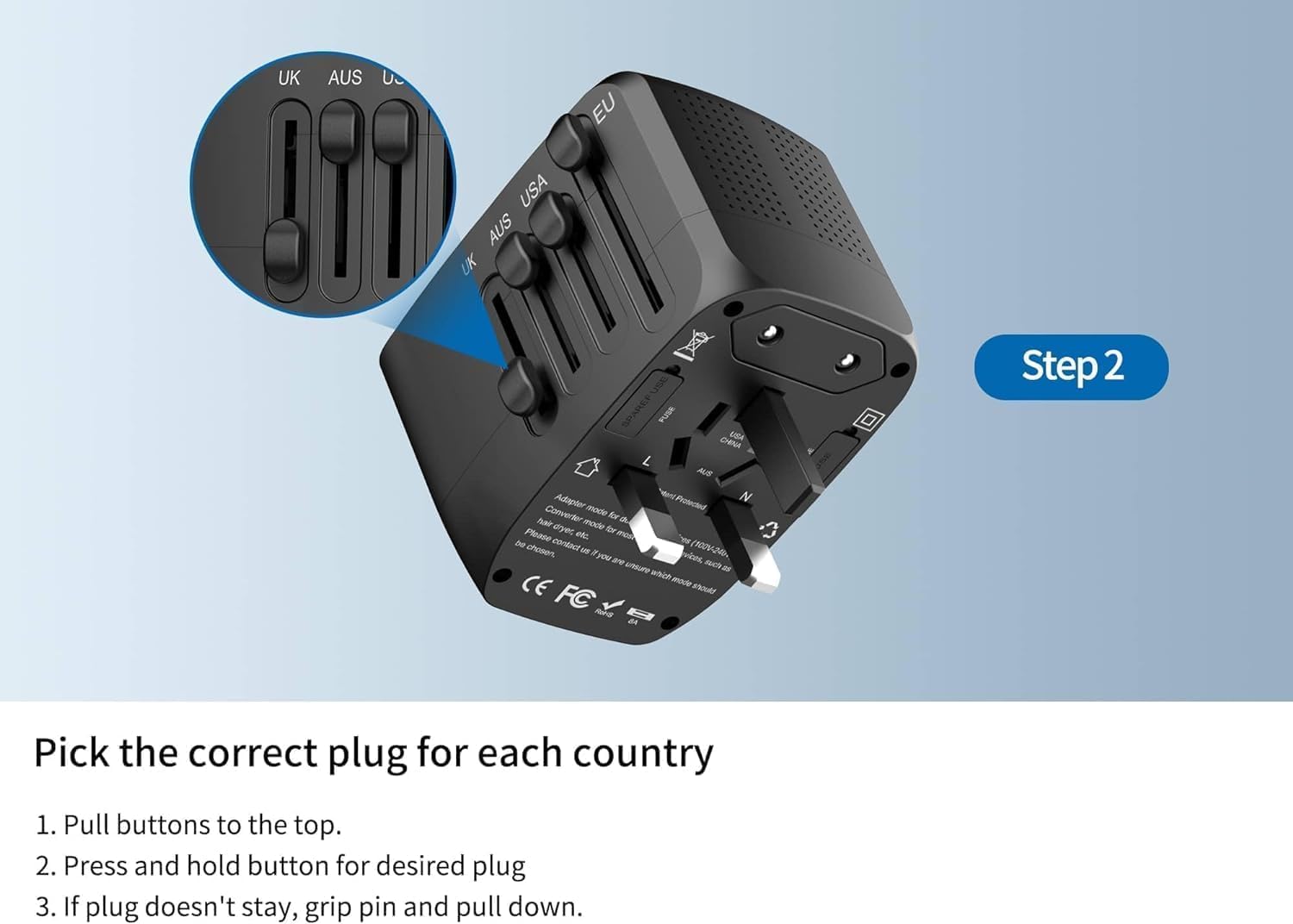 International Travel Adapter Voltage Converter Steps Down 220V to 110V for Cell Phones, Laptops, and Curling Irons, US to UK, Europe, Australia, and More Than 200 Countries