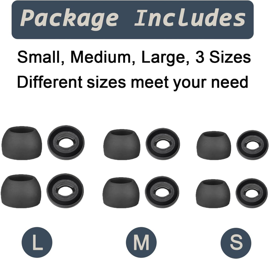 6 Pairs Replacement Eartips for Samsung Galaxy Buds Pro Headphones, Silicone Tips Earbuds Eartips Set, L/M/S Earplug Replacement Accessories (Black, Without Pen)