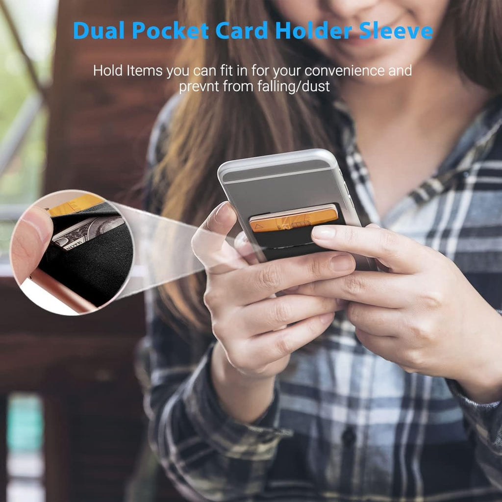 2 Pack Stick On Wallet Sleeve Cell Phone Pocket Card Holder Pocket Pouch for iPhone Android Smartphone (2 Pack BLACK)