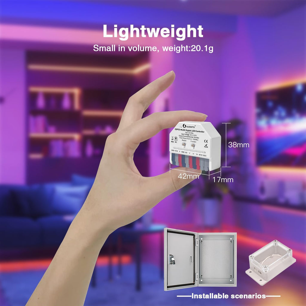 GLEDOPTO ESP32 Mini WLED LED Controller DC 5~24V DIY Dynamic Lighting Work with Addressable Digital FCOB RGB IC WS2811 WS2812 SK6812 TM1814 WS2813 WS2815 Strip Light Easy Wiring