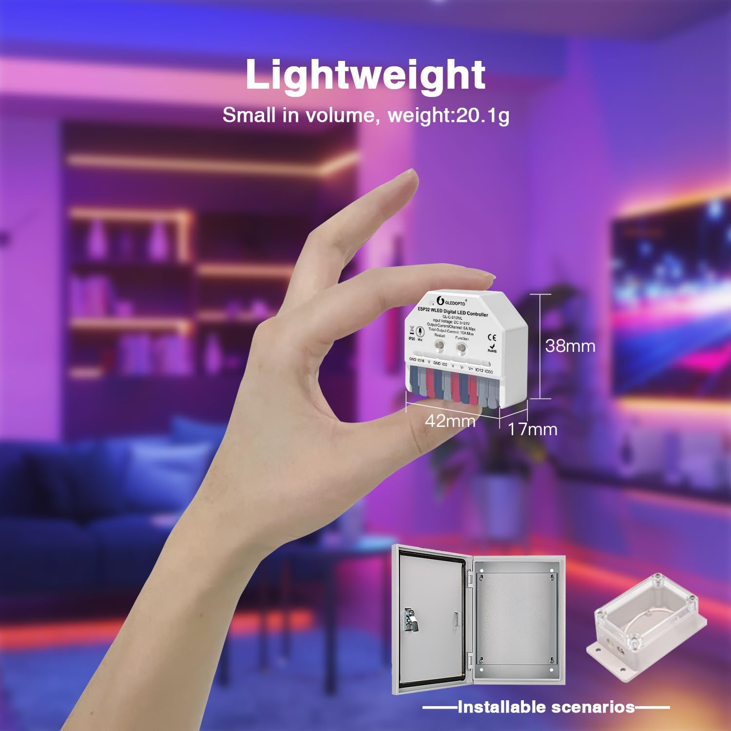 GLEDOPTO ESP32 Mini WLED LED Controller DC 5~24V DIY Dynamic Lighting Work with Addressable Digital FCOB RGB IC WS2811 WS2812 SK6812 TM1814 WS2813 WS2815 Strip Light Easy Wiring