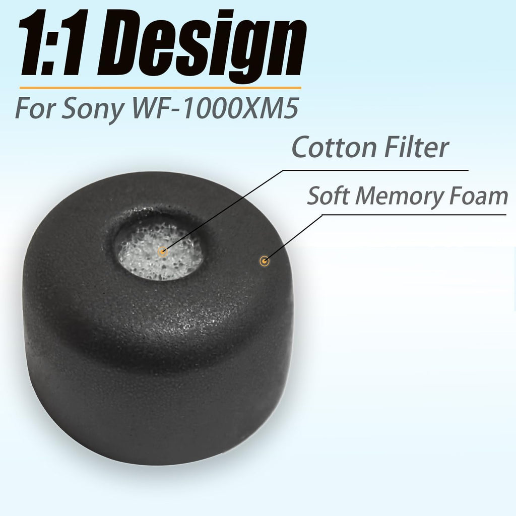 Memory Foam Earbuds Tips for Sony WF-1000XM5 Eartips for WF-1000XM5 WF-1000XM4 Earbuds Case, Small Ear Tips Black