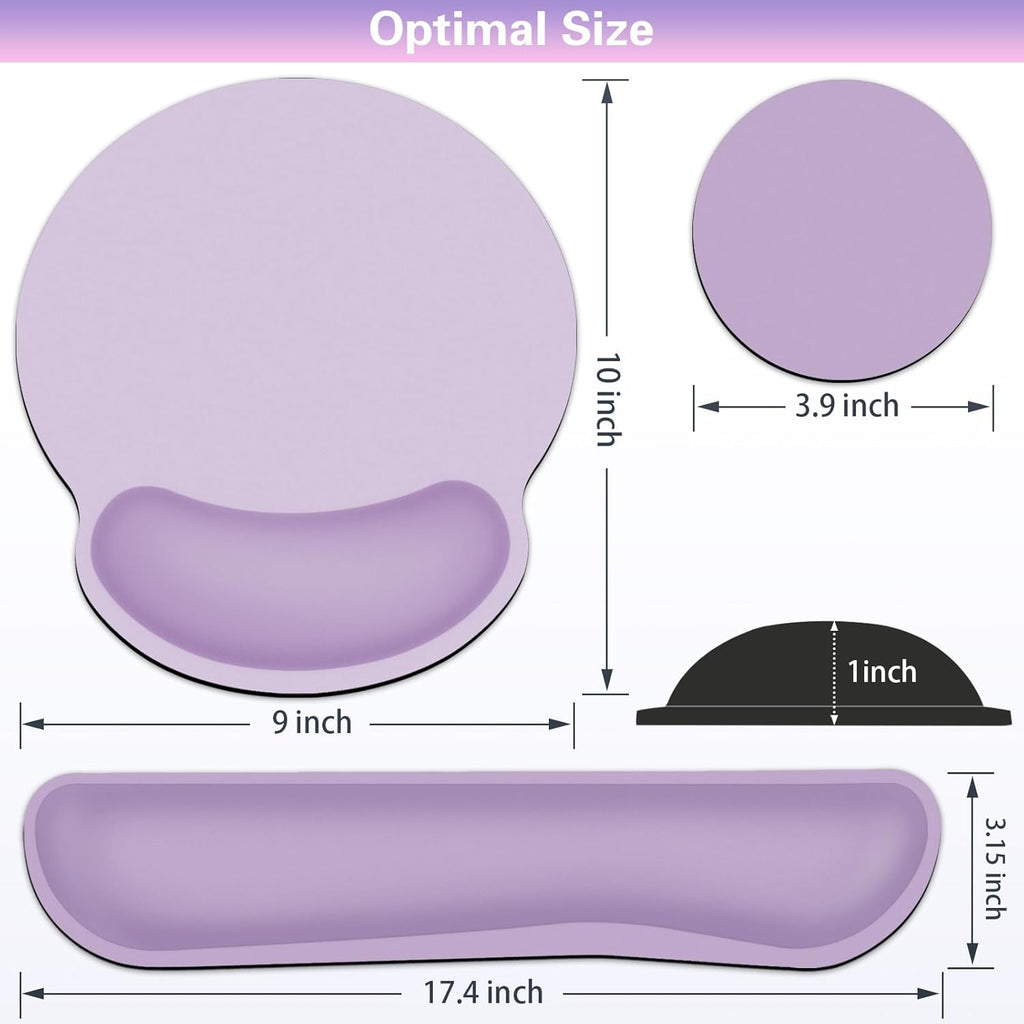 Mouse Pad with Wrist Rest Set, 3-in-1 Wrist Support Mousepad Set, Gaming Mat Pad with Anti-Skid Base,Ergonomic Mouse Pad Purple,Memory Foam Gel Wrist Rest for Computer Keyboard