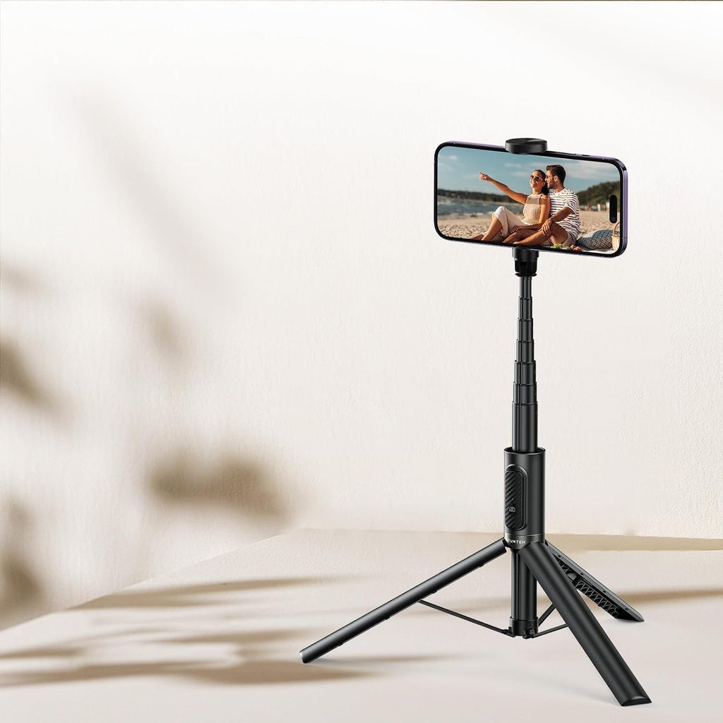 ATUMTEK 55" Selfie Stick Tripod, All-in-one Extendable Aluminum Phone Tripod with Rechargeable Bluetooth Remote for iPhone and More, Fit 4.7-7 inch Smartphones, Blue