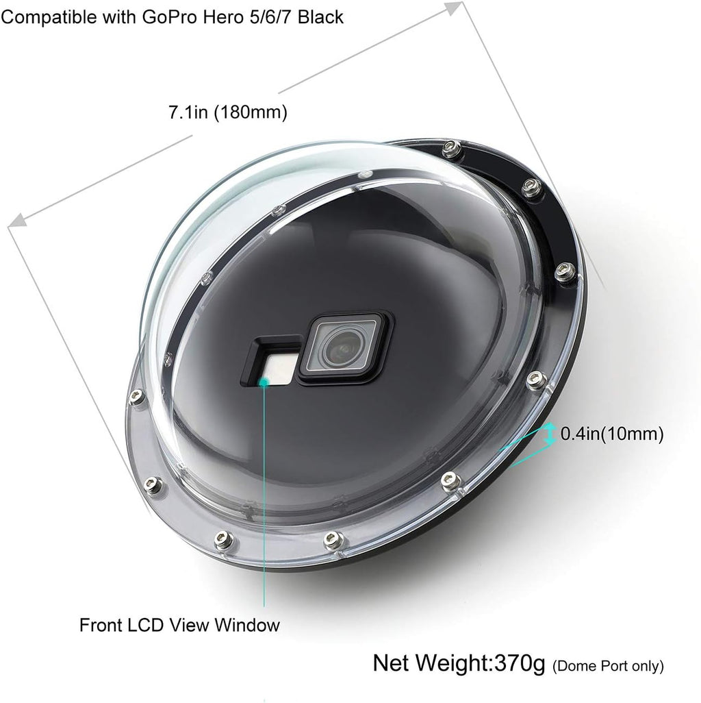 Dome Port for GoPro Hero 2018/7/6/5 Black - Go Pro Dome Port Lens with Waterproof Housing Case Trigger Floating Hand Grip for Hero7 Silver/White Underwater Photography