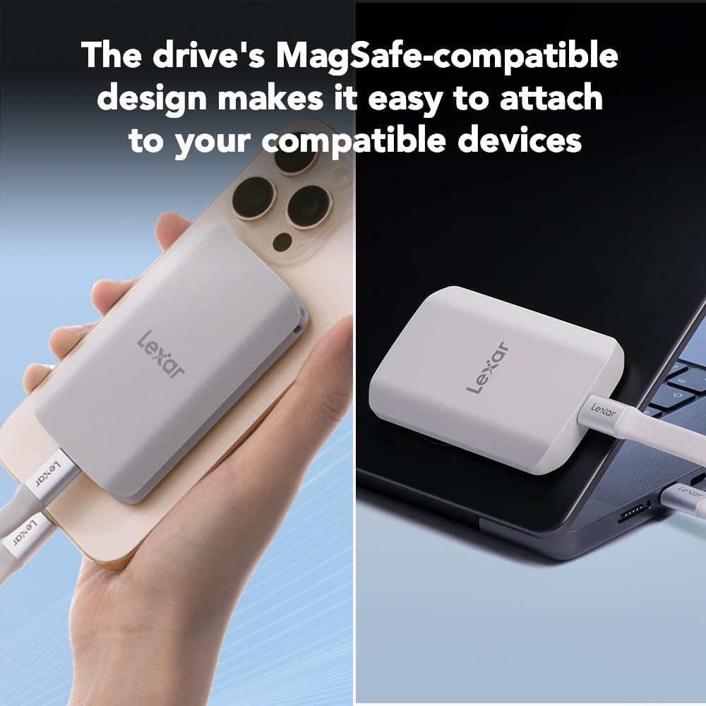 Lexar 2TB ES5 Magnetic External SSD, Up to 2000MB/s, Compatible w/MagSafe, USB-C Smartphones, iPhone 15/16 or Above, PC, Mac, Supports Apple ProRes & Samsung Pro Video, Silver (LES5XXX002T-RNWNU)