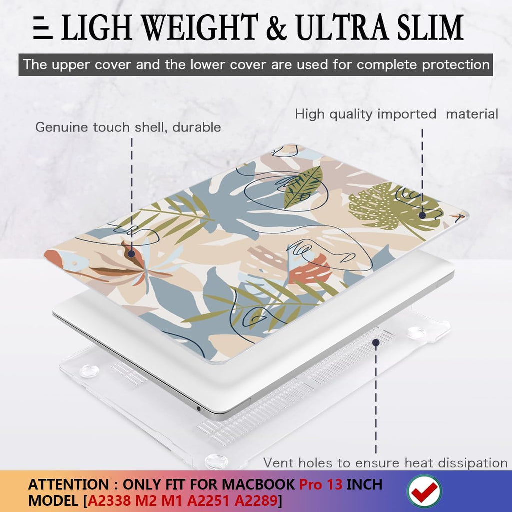 CISSOOK for MacBook Pro 13 inch Case 2023 2022 2021 2020 Release A2338 M2/M1 Chip A2251 A2289, Plastic Hard Shell Case with Keyboard Cover Compatible with MacBook Pro 13 with Touch Bar - Face&Leaf
