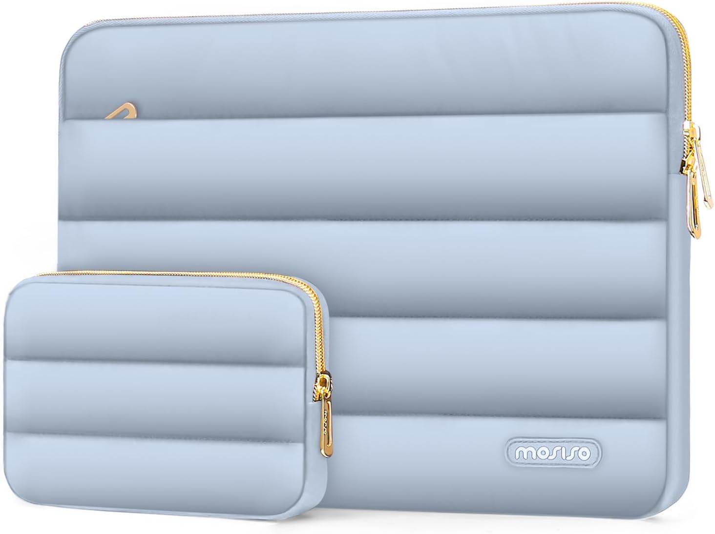 MOSISO 15-15.6 inch Laptop Case, 16 inch Puffy Laptop Sleeve Compatible with MacBook Pro 16, HP Dell ASUS Acer Toshiba Lenovo Notebook Computer, Polyester Horizontal Bag with Small Case, Baby Blue