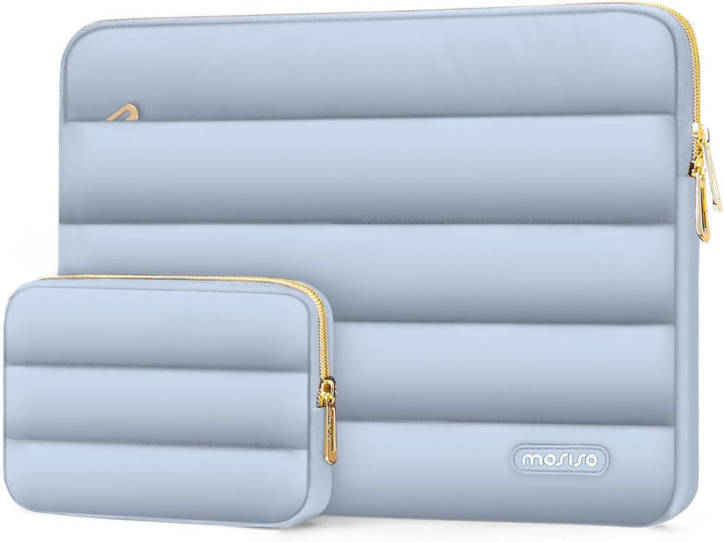 MOSISO 13.3 inch Laptop Case, 13-13.3 inch Puffy Laptop Sleeve Compatible with MacBook Air 13 13.6 M4 M3 M2 M1/Pro 13/Pro 14, HP Dell ASUS Lenovo,Polyester Horizontal Bag with Small Case, Baby Blue