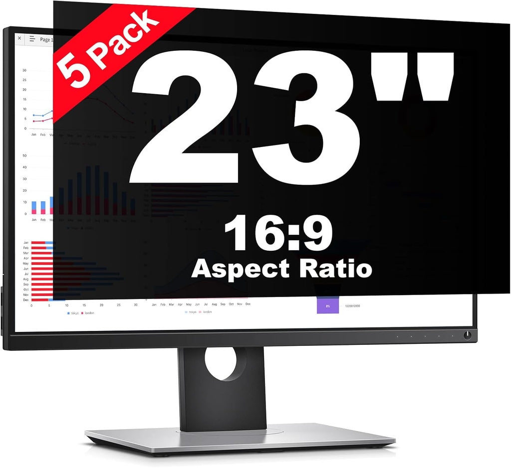 [5 Pack] 23 Inch Computer Privacy Screen Protector for 16:9 Widescreen Monitors-Anti-Glare & Blue Light Filter,Anti-Spy Film,Reduces Eye Strain (Fits Most Desktop Screens)