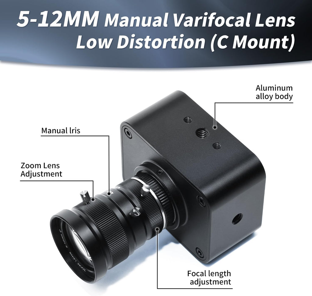 MOKOSE USB Camera 4K,USB3.0 Manual Focus Webcam with 5-12mm Varifocal Lens, IMX678 1/1.8" 8MP Sensor Support YUY2,Web Camera for Desktop Computer Laptop