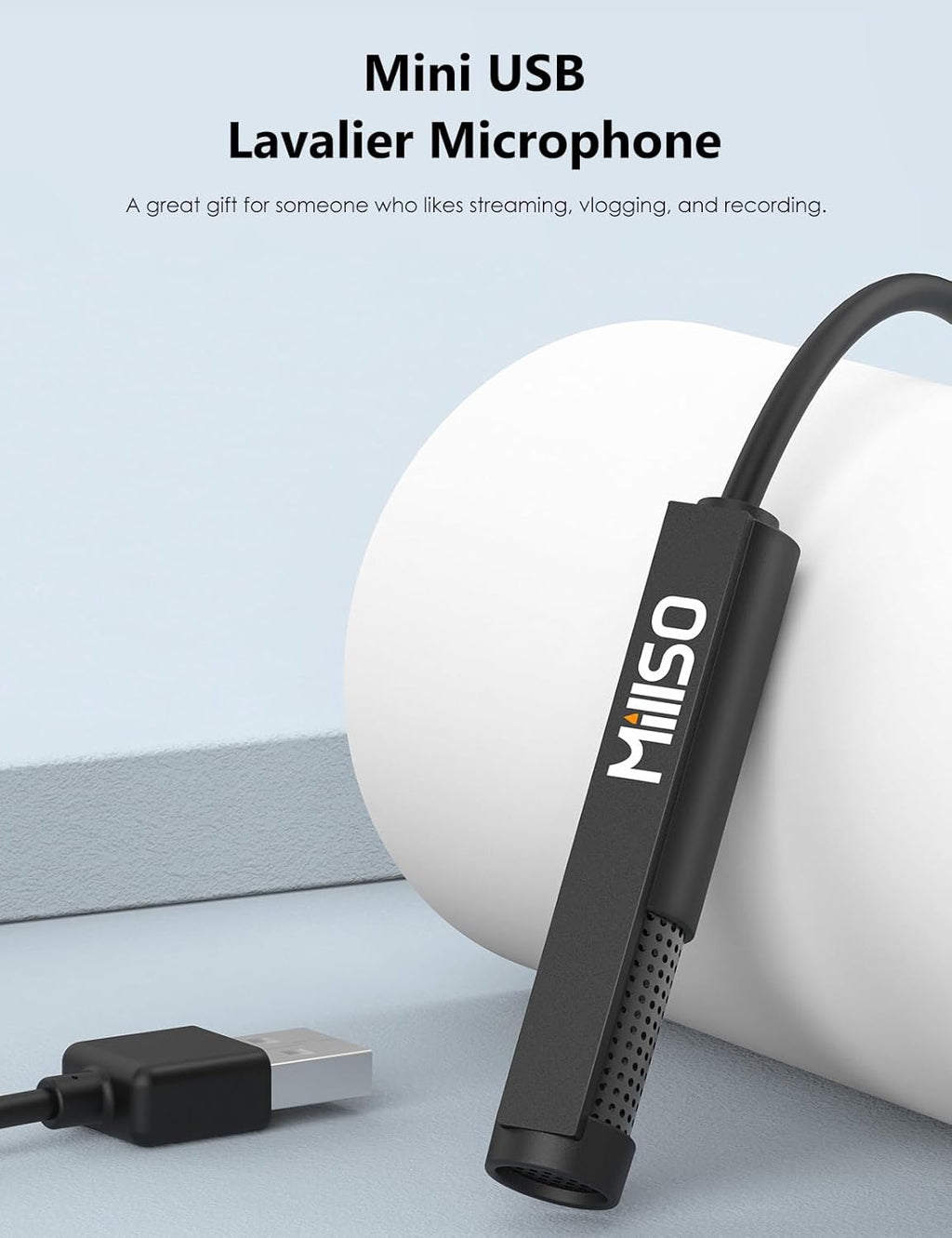 MillSO USB PC Microphone Plug & Play Omnidirectional External Lavalier Mini USB Microphone for Computer, Laptop, YouTube, Meeting, Recording, Podcasting, Gaming - 1.5m/4.9ft