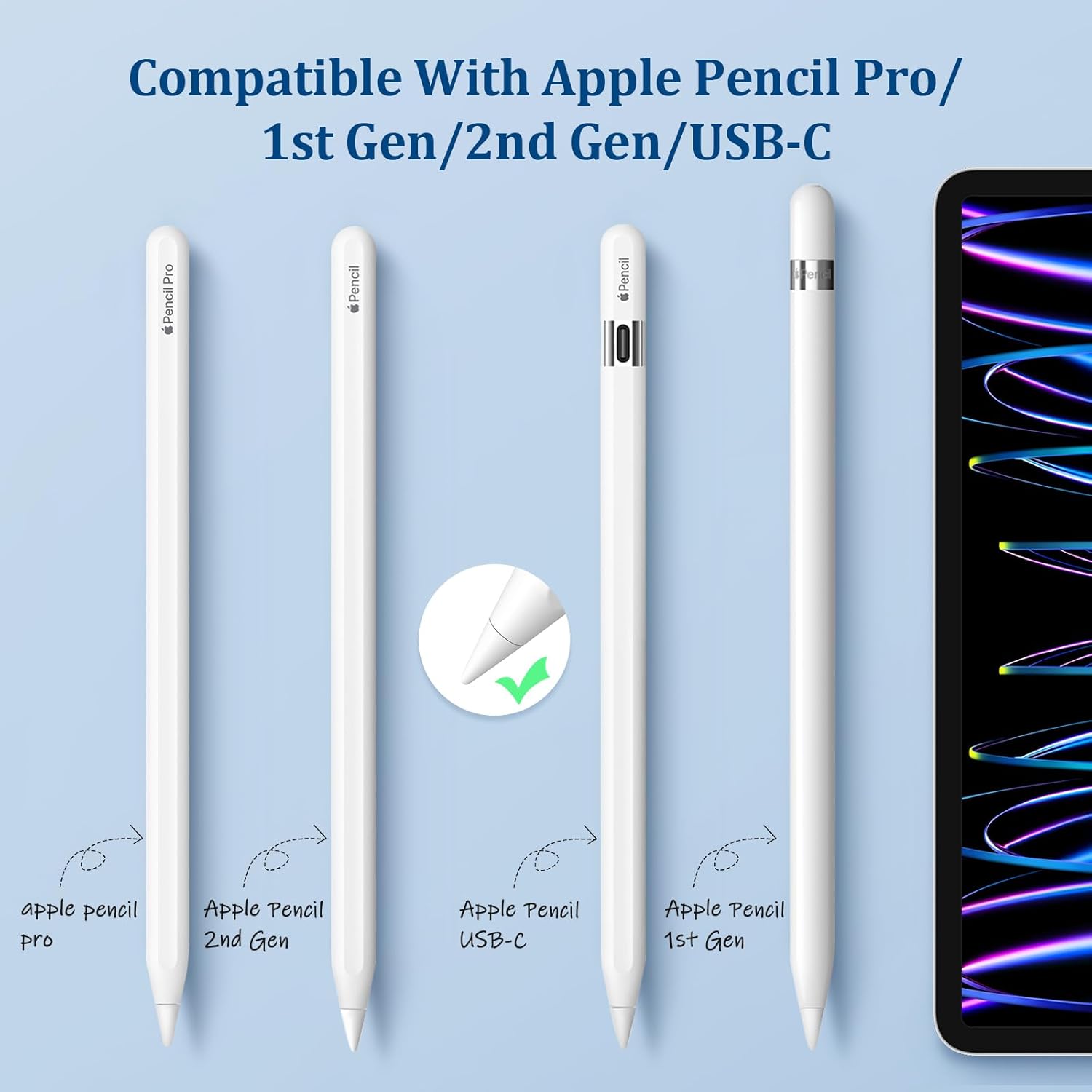 Replacement Tips for Apple Pencil 1st/2nd Gen,No Wear Out Upgraded Apple Pencil Tips,Pencil Nibs for Precise Control - Replacement Tips for iPad Pencil - 4 Pack White