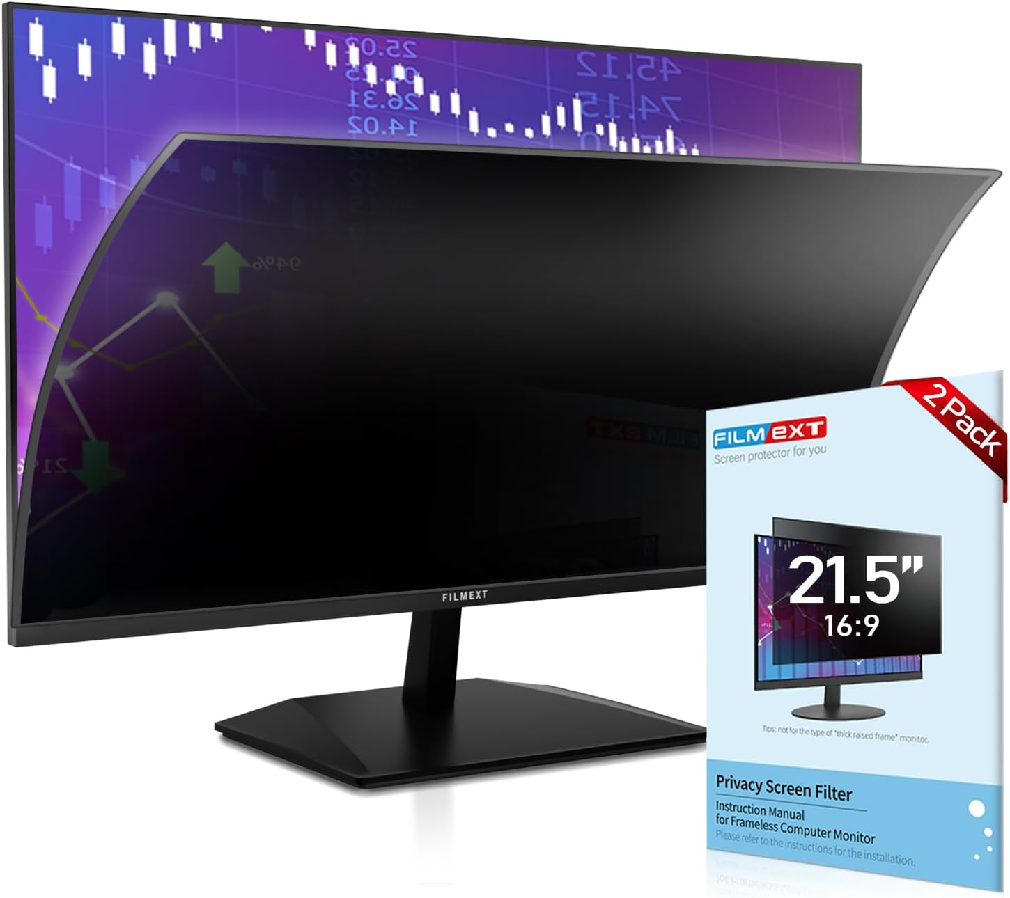 FILMEXT [2 Pack 21.5 Inch Computer Privacy Screen Filter for 16:9 All-in-One Desktop/Frameless Monitor- Removable Blue Light UV Blocking Privacy Shield for Thin Bezel Computer