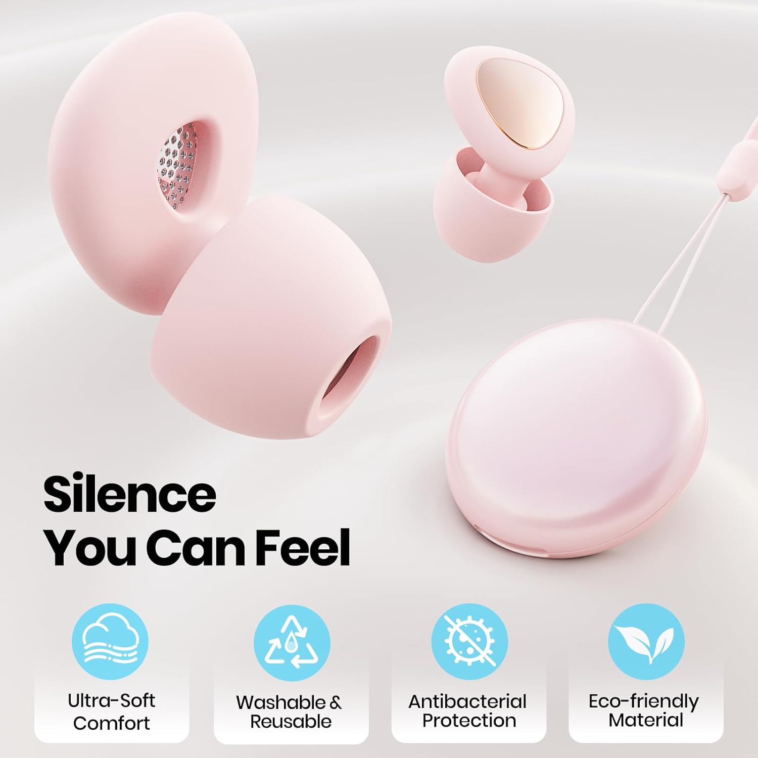 Ear Plugs for Sleeping Noise Cancelling, 45dB Reusable Silicone Ear Plugs for Concert, 8 Tips Earplugs for Noise Reduction, Hearing Protection Earplugs for Sleep, Concert, Snoring, Work, Pink