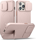 SURITCH for iPhone 13 Pro Case with Magnetic Camera Slide Cover and Adjustable Kickstand, Compatible with MagSafe, Shockproof Bumper Case Slim Protective Cover for iPhone 13 Pro 6.1 Inch, Pink
