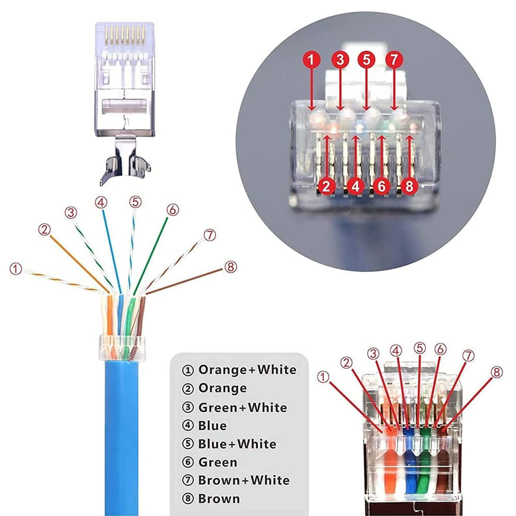 VCE RJ45 Connectors CAT7/CAT6A UL-Listed 30-Pack, Shielded Modular Plugs Gold Plated Network Ends Non-Pass-Thru with Strain Relief Boots - Orange