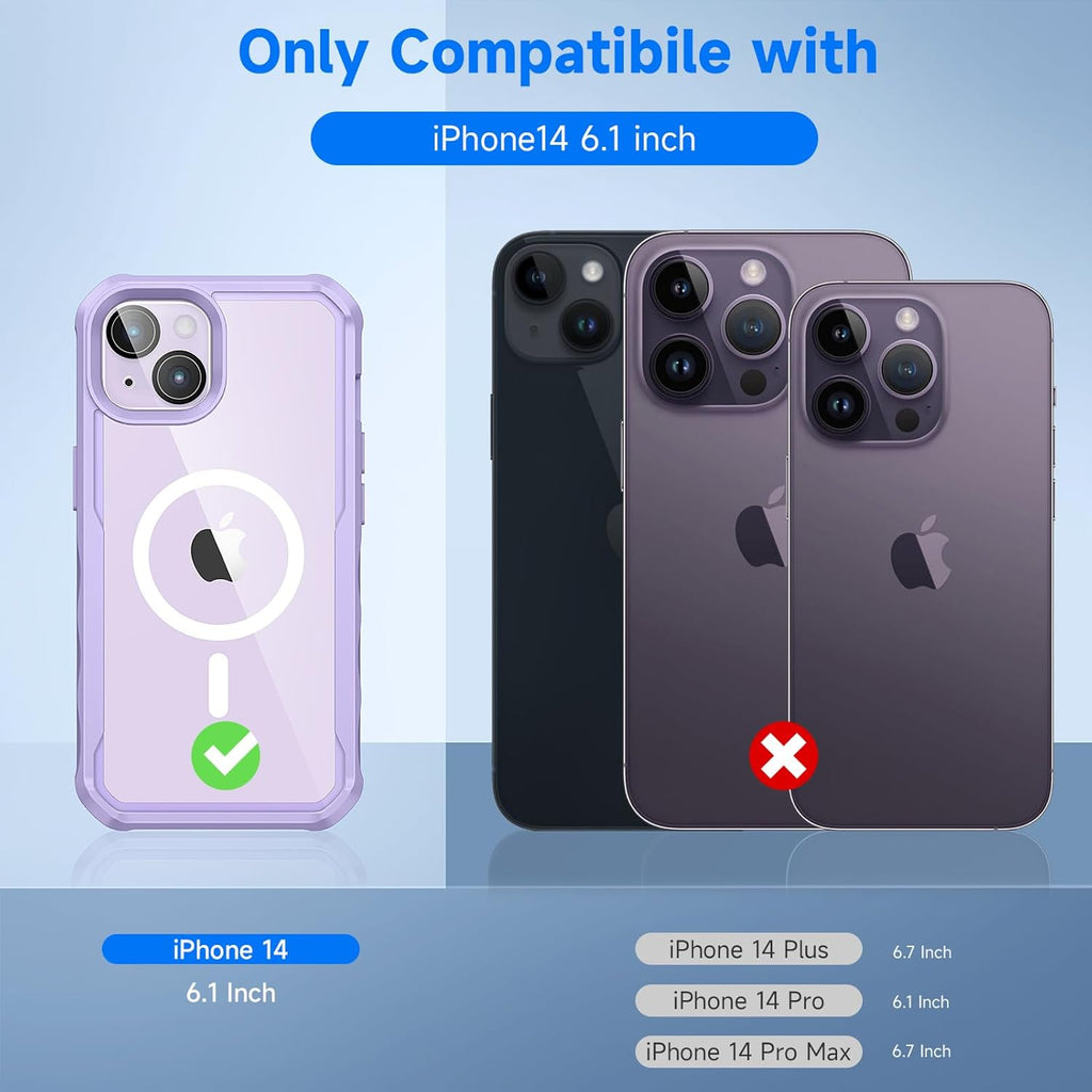 seacosmo for iPhone 14 Case, Full Body Bumper with Built-in 9H Tempered Glass Privacy Screen Protector and Camera Lens Protector, Compatible with MagSafe, Shockproof 14 Phone Case, 6.1", Light Purple