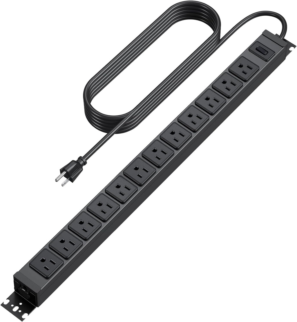 HHSOET 360° Rotating 12 Outlet Mountable Power Strip, Metal Gaming Table Mounted Outlet Strip, Heavy Duty Wall Mount Surge Protector with Switch, Works Great and Very Versatile, 10ft Power Cord.Black