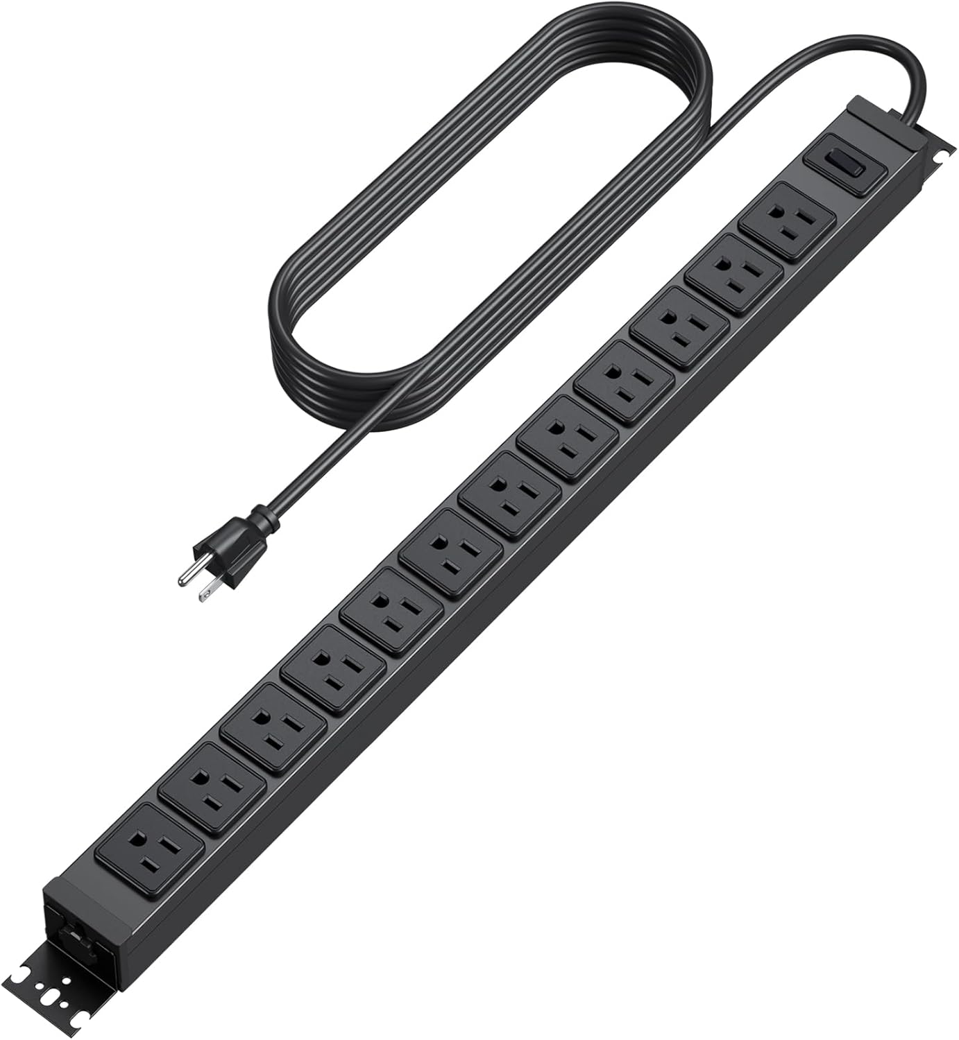 HHSOET 360° Rotating 12 Outlet Mountable Power Strip, Aluminum Alloy Power Strip Extension Cord, Heavy Duty Wall Mount Surge Protector with Switch, Works Great and Very Versatile, 6ft Power Cord.Black