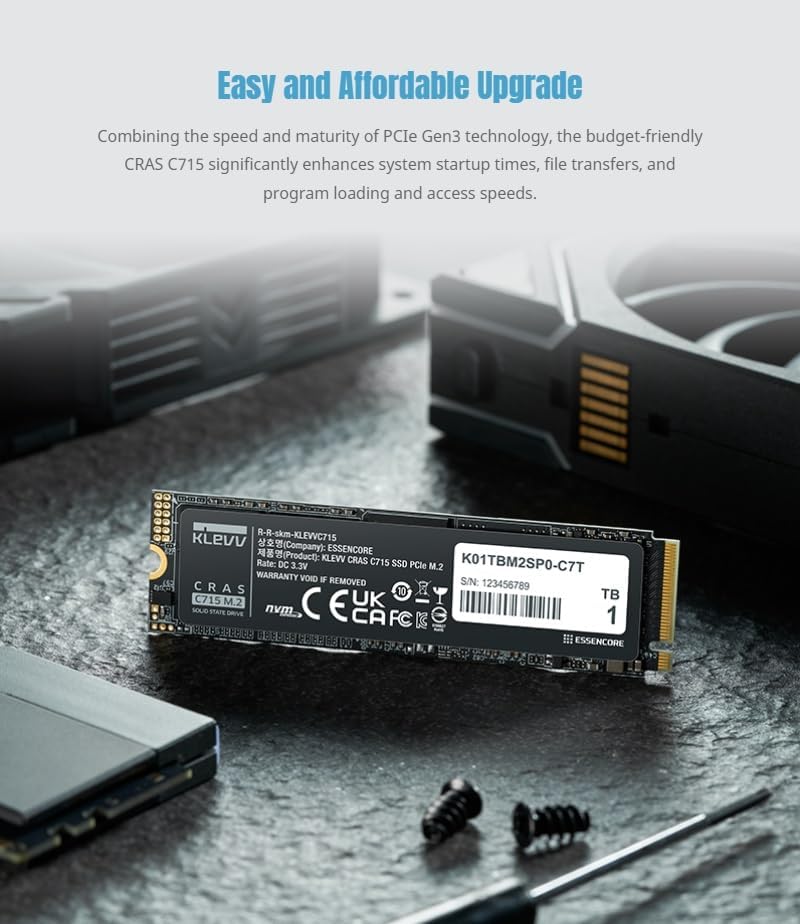 KLEVV CRAS C715 512GB M.2 2280 NVMe PCIe Gen3x4 Laptop & Desktop, up to 3200MB/s (K512GM2SP0-C7T)
