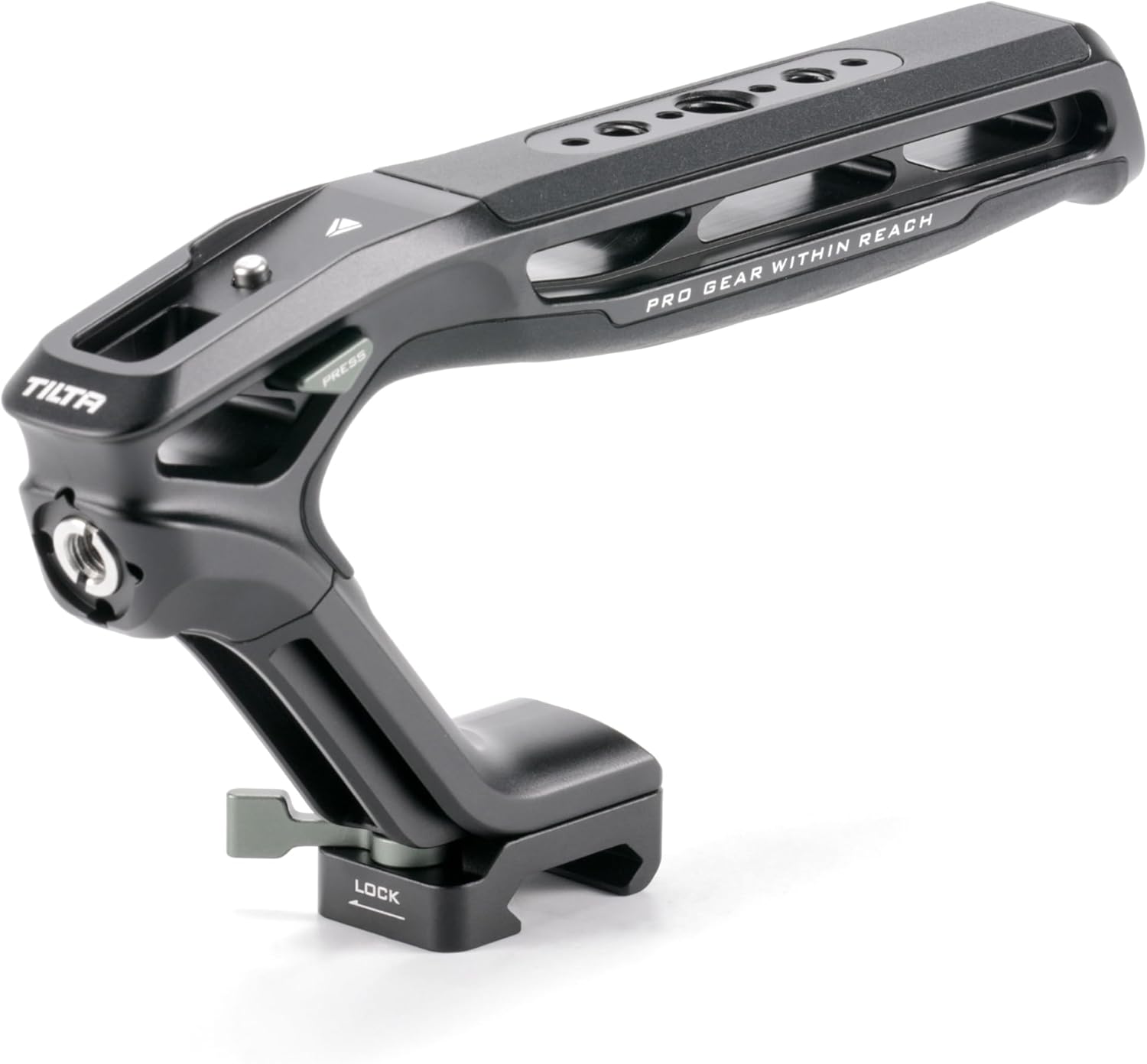 Tilta Xeno Top Handle for Filmmakers & Cameras - Black | Aluminum Alloy and Silicone Build | 1/4″-20 and 3/8″-16 Threads w/Locating Points | Safety Release Pin | Comfortable Handling (NATO)