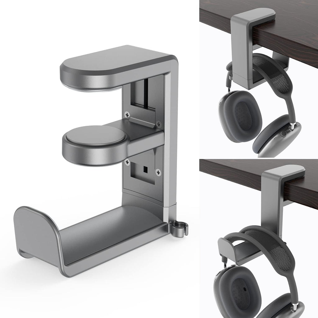 EURPMASK PC Gaming Headset Stand - Adjustable Clamp-on Headphone Holder, 360 Degree Swivel & Cable Clip Organizer - Space Grey