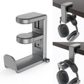 EURPMASK PC Gaming Headset Stand - Adjustable Clamp-on Headphone Holder, 360 Degree Swivel & Cable Clip Organizer - Space Grey