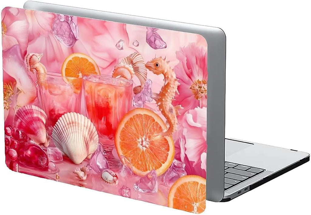 Compatible with MacBook Air 13.3 13.6 Inch Case 2022 2021 2020 2019 Plastic Hard Shell Case Cover,13.3 Air (A1932/A2179/A2337), Pink Floral with Sea Shells