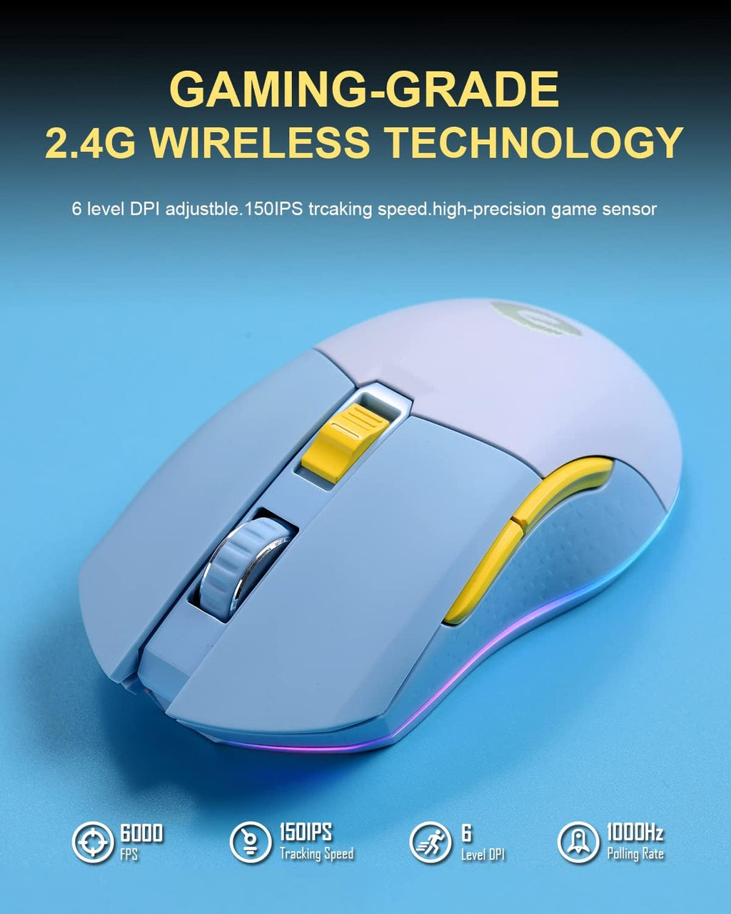 DAREU Wireless Wired Gaming Mouse Dual-Mode Rechargeable 7 Programmable Buttons,10K DPI,RGB and 7 Adjustable DPI Levels up to [150IPS] [1000Hz Polling Rate] for PC Notebook Mac