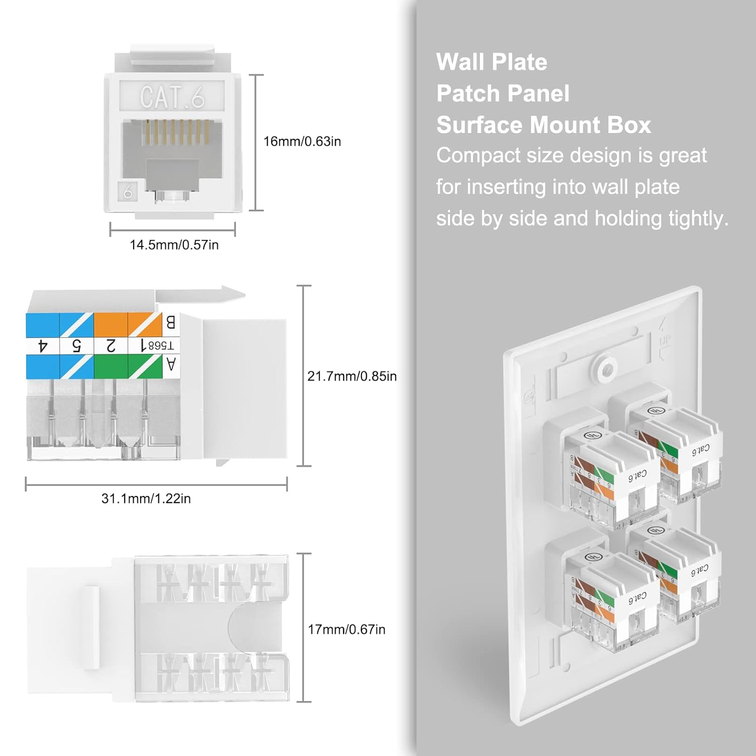 VCE UL Listed 10Gbps Cat6 Keystone Jack Insert 25-Pack, 90 Degree Punch Down RJ45 Keystone Jack Adapter Slim Profile for Patch Panel and Wall Plate