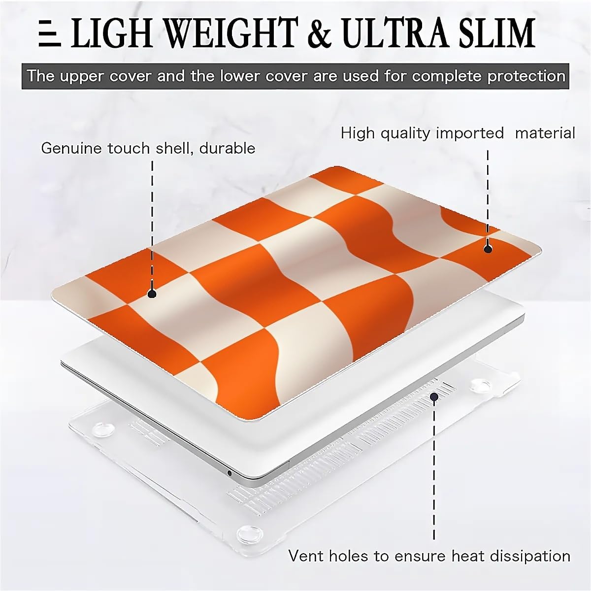 Compatible with MacBook Air 13.3 13.6 Inch Case 2022 2021 2020 2019 Plastic Hard Shell Case Cover,13.6 Air (A2681) M2 2022, Orange and White Checkered Flag