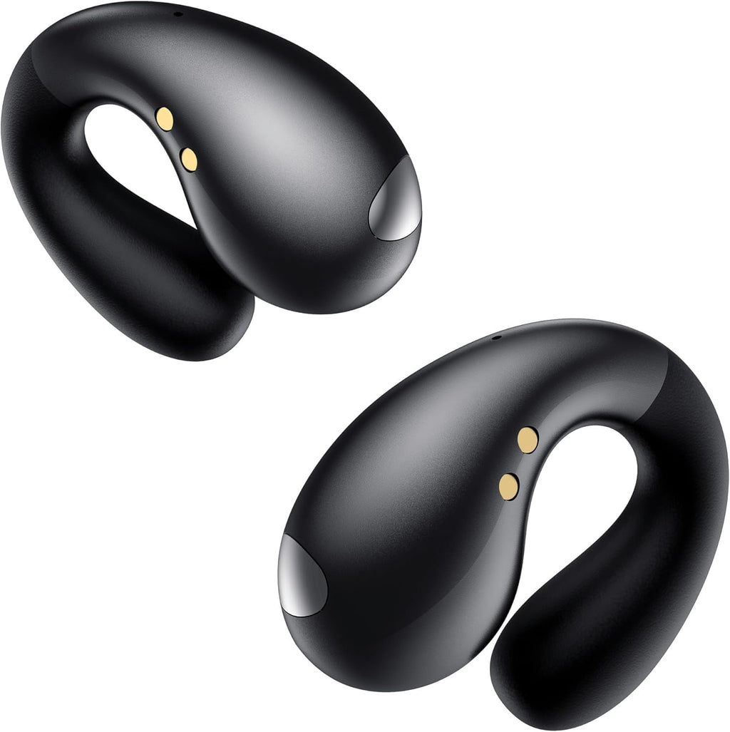 Ultra Open Ear Earbuds - Ergonomic Clip-On Earbuds, Bone Conduction Over-The-Ear Headphones with Waterproof Design and Secure Fit for Small Ears, Obsidian Black