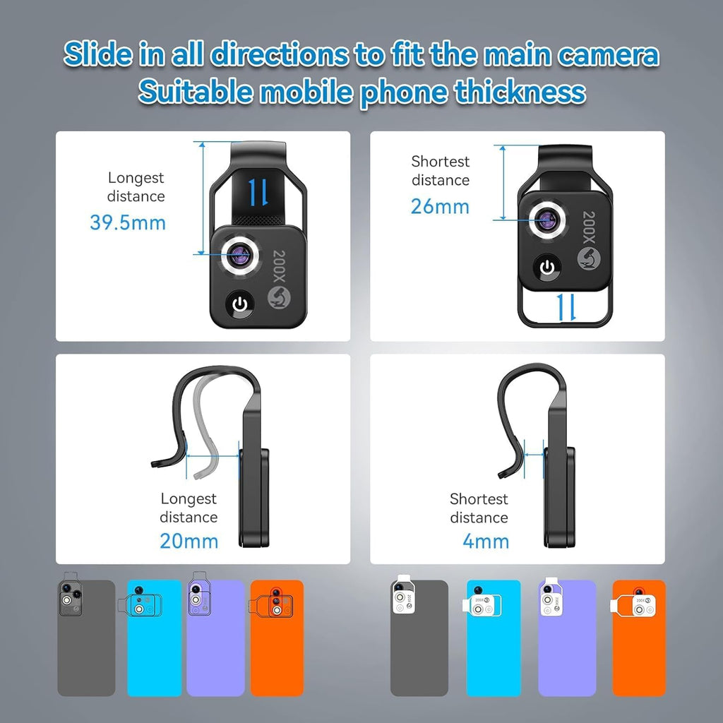 APEXEL 200X Phone Microscope Lens, Nano Zoom Phone Micro Lens for iPhone Android with LED Light CPL Universal Clip, Nanozoom Mini Pocket Digital Microscope, Portable Smartphone Macro Lens Camera