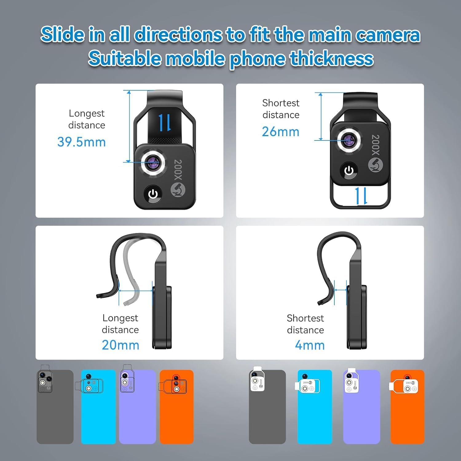APEXEL 200X Phone Microscope Lens, Nano Zoom Phone Micro Lens for iPhone Android with LED Light CPL Universal Clip, Nanozoom Mini Pocket Digital Microscope, Portable Smartphone Macro Lens Camera