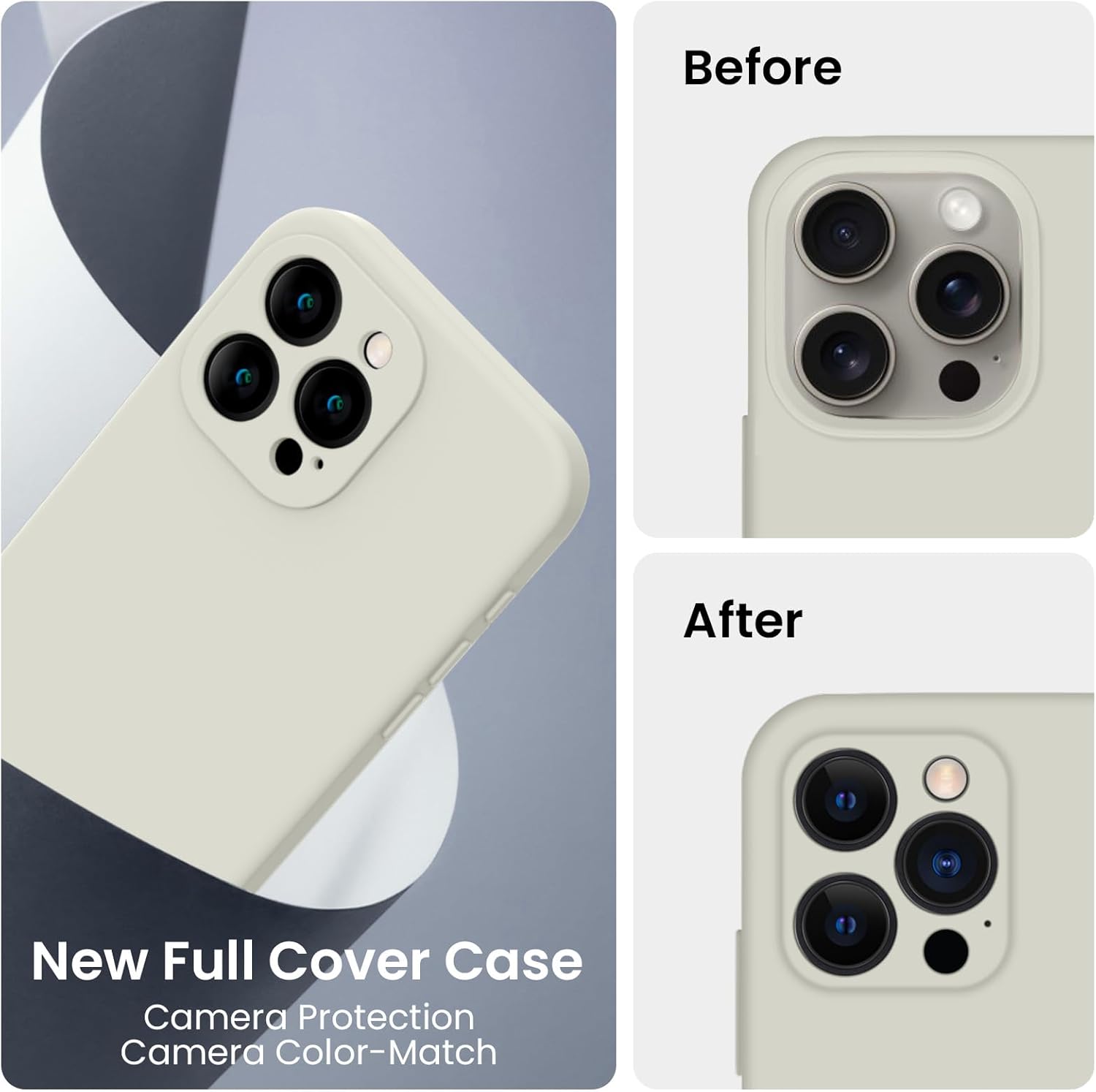 FireNova Designed for iPhone 15 Pro Case, Silicone Upgraded [Camera Protection] Phone Case with [2 Screen Protectors], Soft Anti-Scratch Microfiber Lining Inside, 6.1 inch, Stone