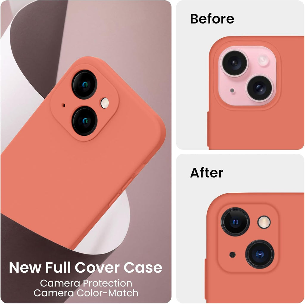 FireNova Designed for iPhone 15 Case, Silicone Upgraded [Camera Protection] Phone Case with [2 Screen Protectors], Soft Anti-Scratch Microfiber Lining Inside, 6.1 inch, Pink Pomelo