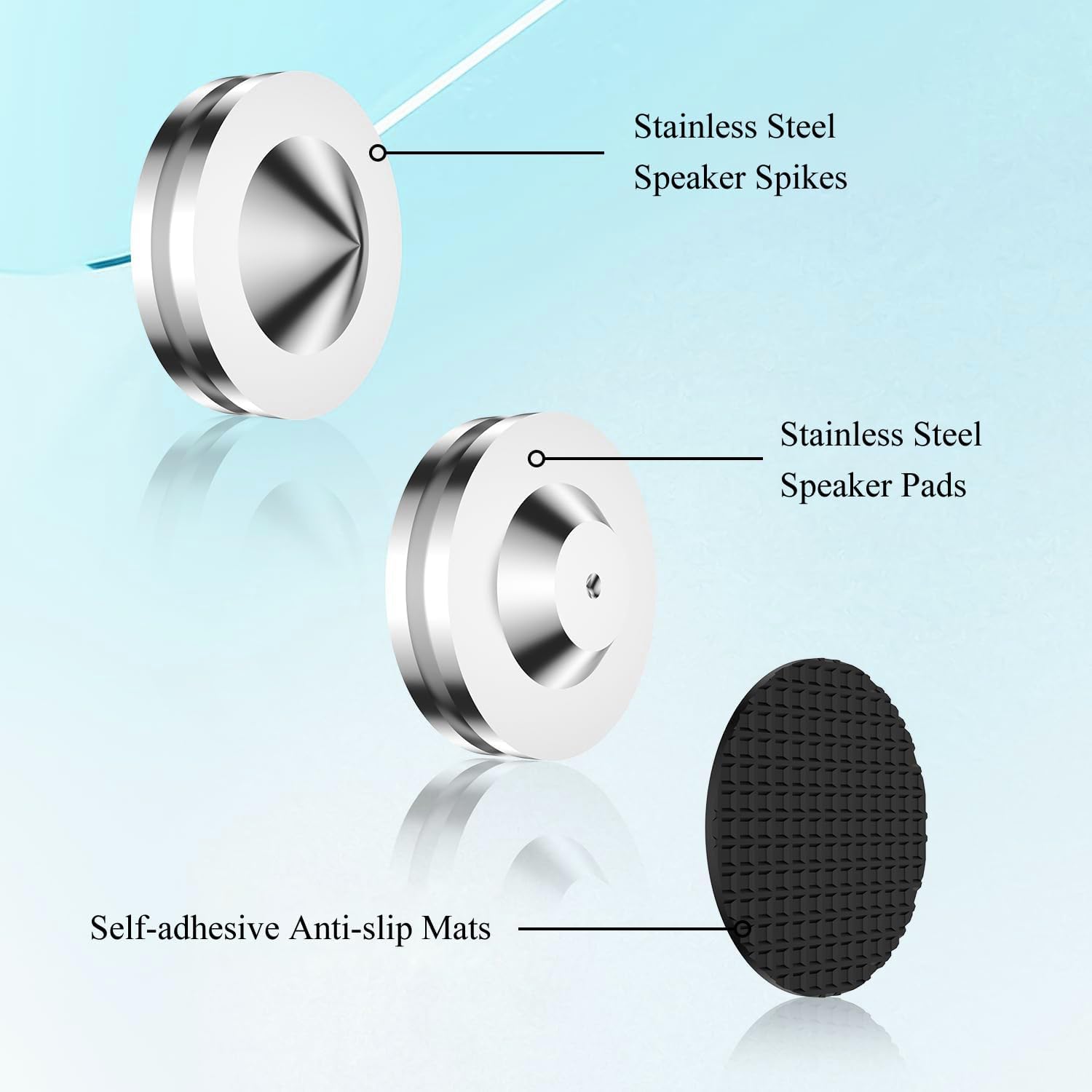 Audiocrast 4X HiFi Speaker Spikes, Isolation Stand Feet Pad, Stainless Steel Shock Absorber Vibration Dampener with Non-Slip Mats for Audio Speaker Subwoofer CD DVD Amplifier Turntable DAC