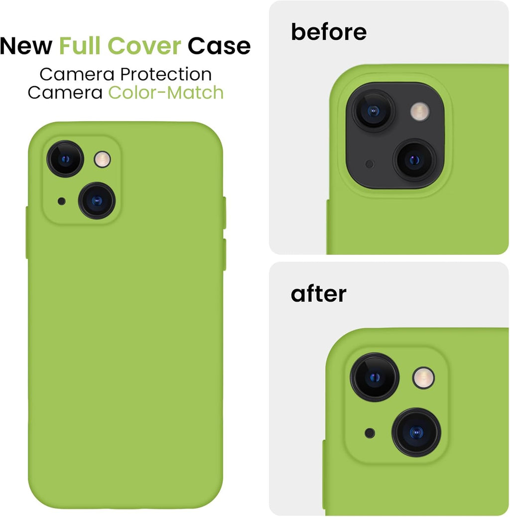 FireNova Designed for iPhone 13 Case, Silicone Upgraded [Camera Protection] Phone Case with [2 Screen Protectors], Soft Anti-Scratch Microfiber Lining Inside, 6.1 inch, Sprout Green