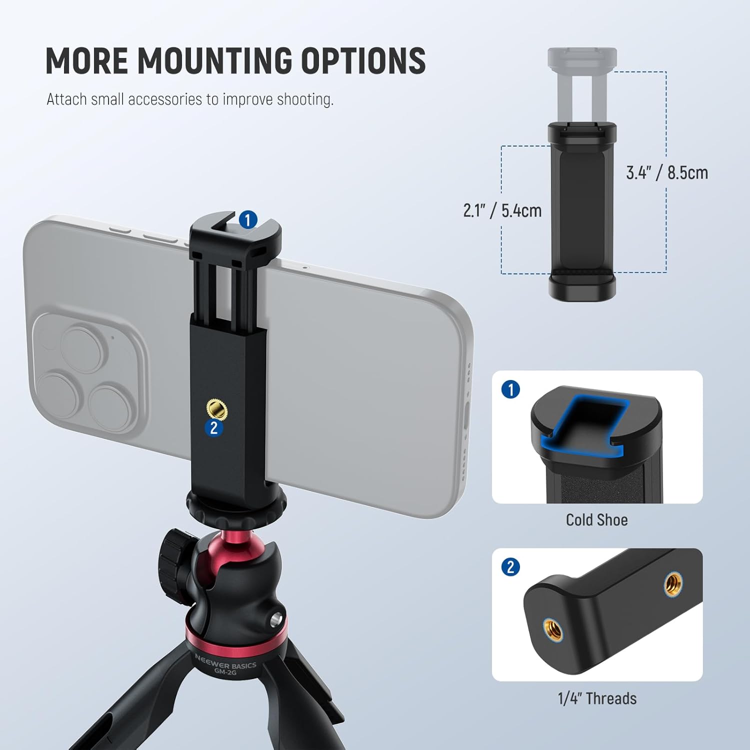 NEEWER Entry Level Version Mini Tripod for Camera, 360° Small Desk Portable DSLR Webcam Cell Phone Mount Holder Stand Selfie Stick Grip Compatible with iPhone Samsung Android Video Recording, GM-2G