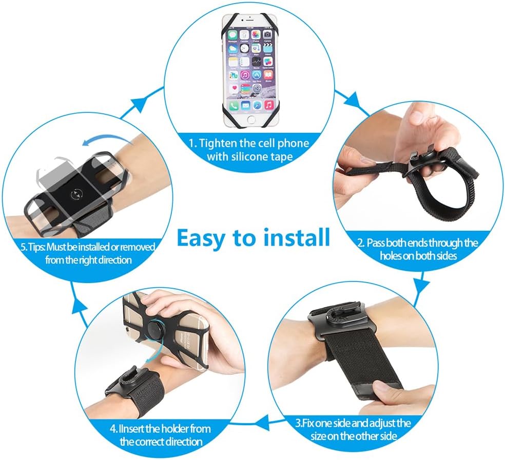 Running Armband Phone Holder, Arm&Wrist Phone Holder with 2 Different Lengths Strap Fit for Men Women Keep Your Phone Secure, Separable 360°Adjustable Phone Armband for Workout Running Jogging